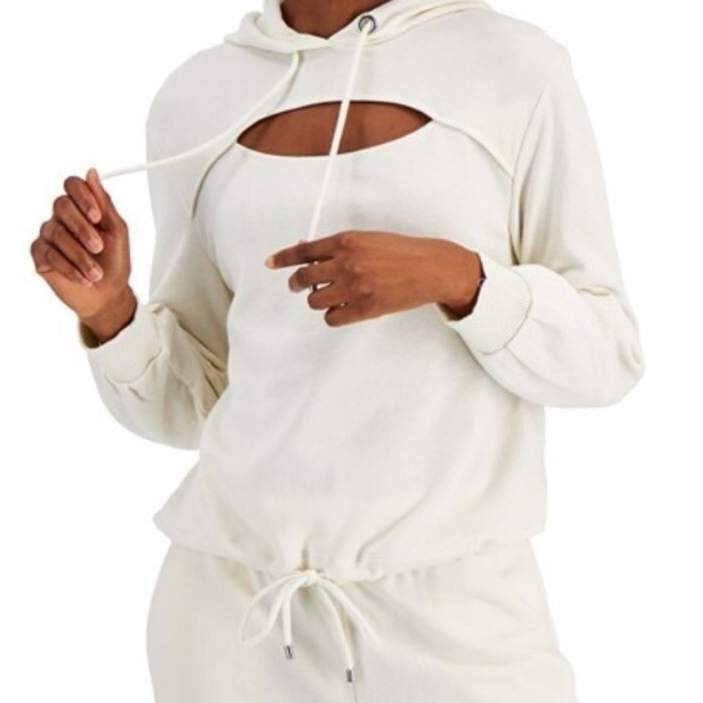 INC EARTH Cotton Front-Cutout Hoodie-Coconut Cream